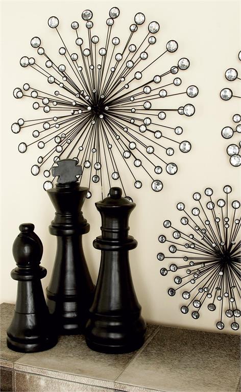 BLACK METAL STARBURST WALL DECOR WITH CRYSTAL EMBELLISHMENTS