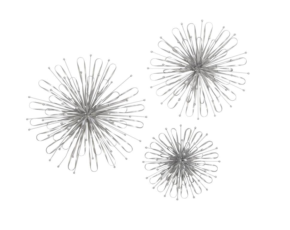 SILVER METAL STARBURST WALL DECOR WITH ORB DETAILING
