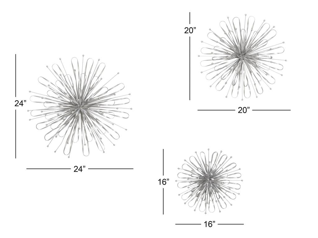 SILVER METAL STARBURST WALL DECOR WITH ORB DETAILING