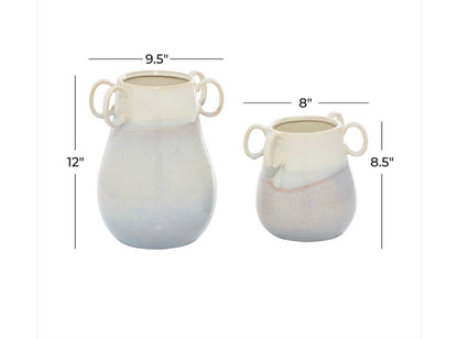 WHITE CERAMIC VASE WITH HANDLES