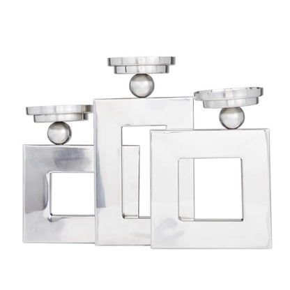 SILVER STAINLESS STEEL PILLAR 3 PLATE CANDLE HOLDER