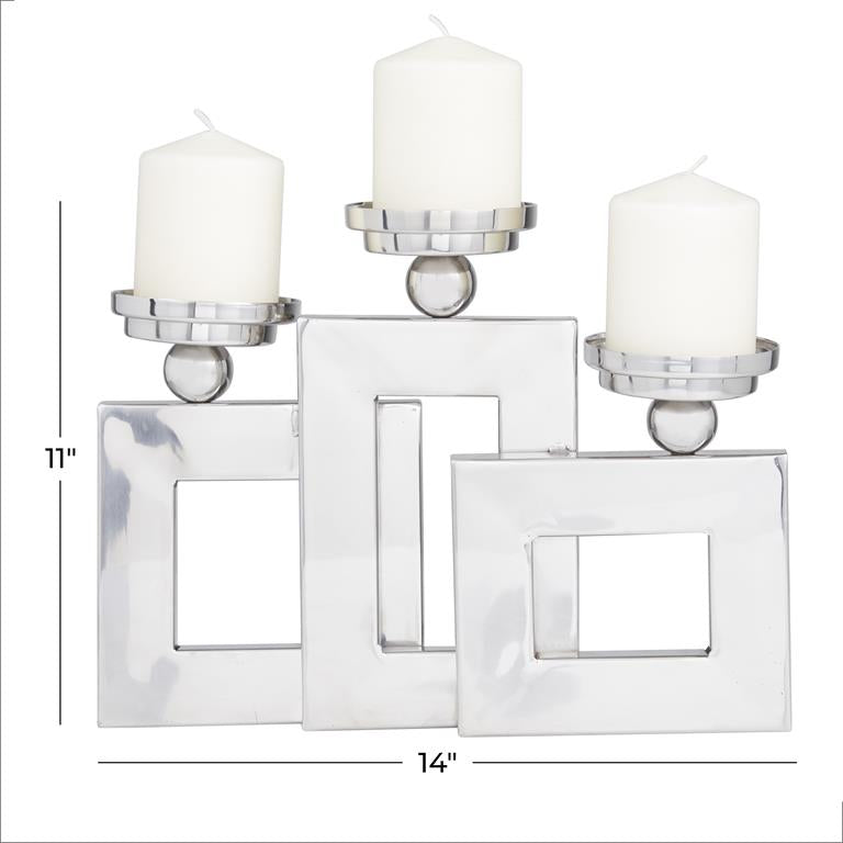 SILVER STAINLESS STEEL PILLAR 3 PLATE CANDLE HOLDER