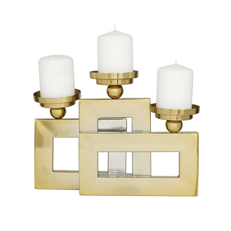 GOLD STAINLESS STEEL PILLAR 3 PLATE CANDLE HOLDER
