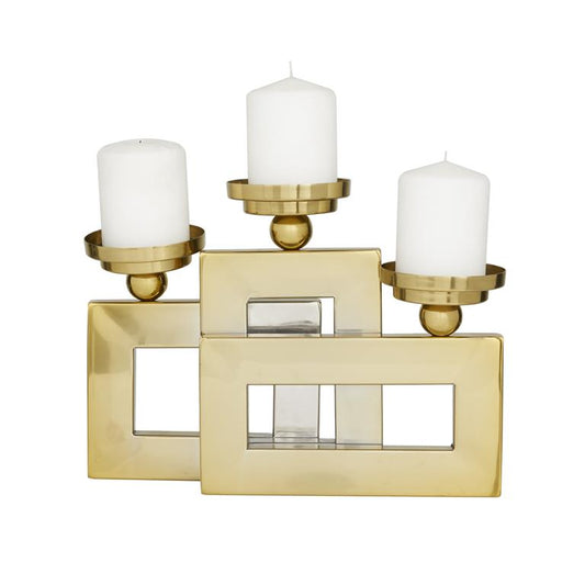 GOLD STAINLESS STEEL PILLAR 3 PLATE CANDLE HOLDER