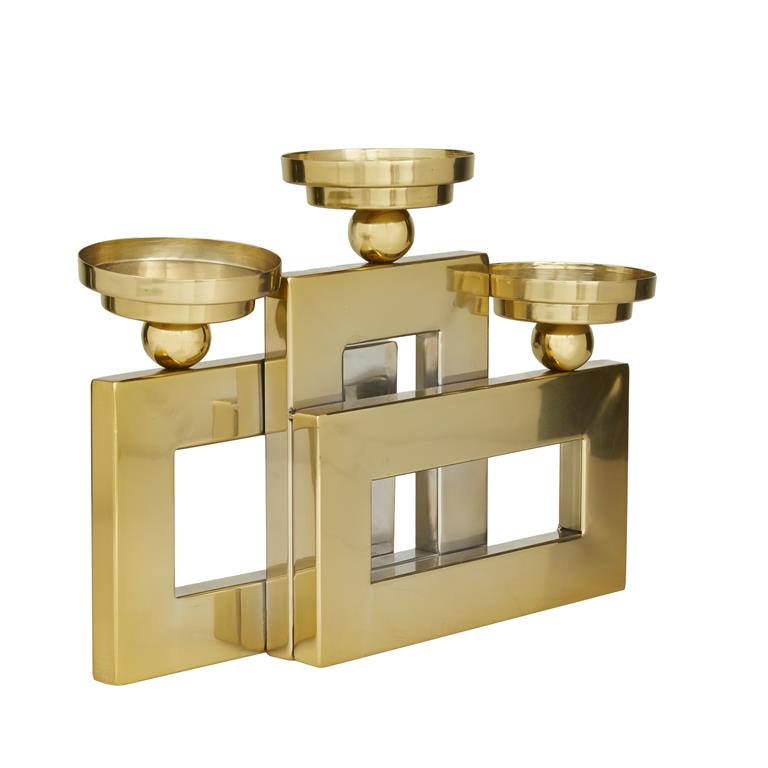 GOLD STAINLESS STEEL PILLAR 3 PLATE CANDLE HOLDER