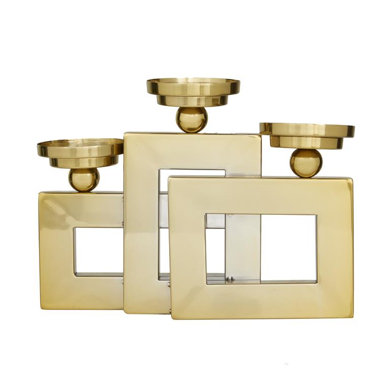 GOLD STAINLESS STEEL PILLAR 3 PLATE CANDLE HOLDER