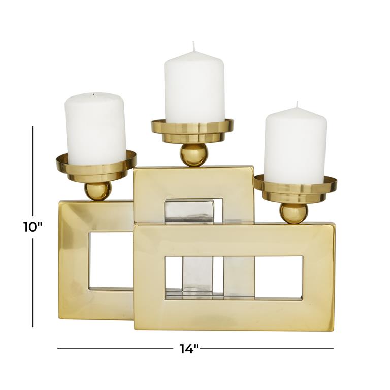 GOLD STAINLESS STEEL PILLAR 3 PLATE CANDLE HOLDER