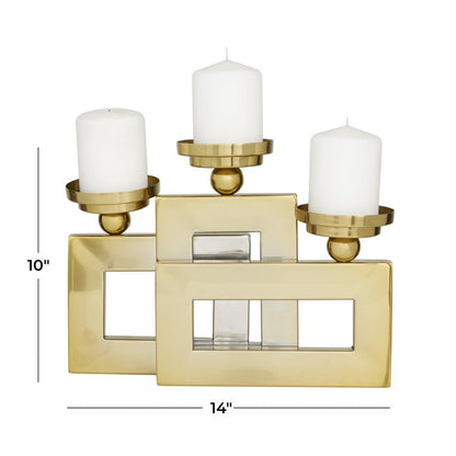 GOLD STAINLESS STEEL PILLAR 3 PLATE CANDLE HOLDER