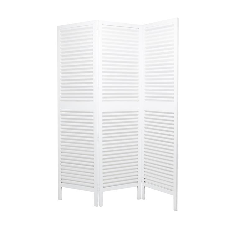 WHITE WOOD HINGED FOLDABLE PARTITION 3 PANEL ROOM DIVIDER SCREEN WITH HORIZONTAL SLATS