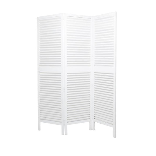 WHITE WOOD HINGED FOLDABLE PARTITION 3 PANEL ROOM DIVIDER SCREEN WITH HORIZONTAL SLATS