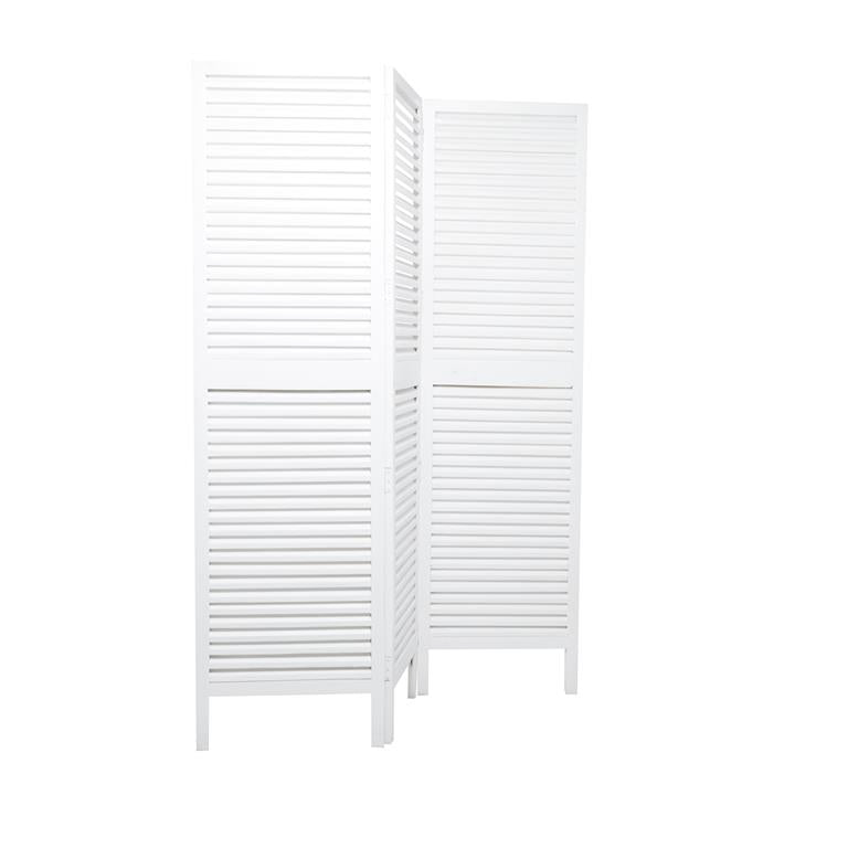 WHITE WOOD HINGED FOLDABLE PARTITION 3 PANEL ROOM DIVIDER SCREEN WITH HORIZONTAL SLATS