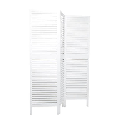 WHITE WOOD HINGED FOLDABLE PARTITION 3 PANEL ROOM DIVIDER SCREEN WITH HORIZONTAL SLATS