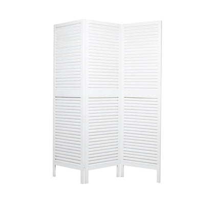 WHITE WOOD HINGED FOLDABLE PARTITION 3 PANEL ROOM DIVIDER SCREEN WITH HORIZONTAL SLATS