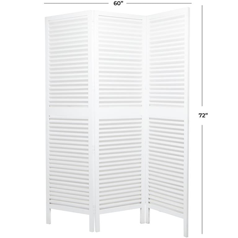 WHITE WOOD HINGED FOLDABLE PARTITION 3 PANEL ROOM DIVIDER SCREEN WITH HORIZONTAL SLATS