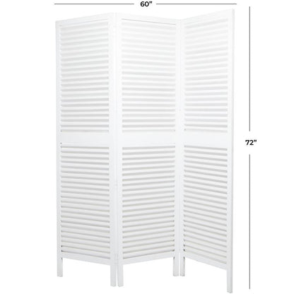 WHITE WOOD HINGED FOLDABLE PARTITION 3 PANEL ROOM DIVIDER SCREEN WITH HORIZONTAL SLATS