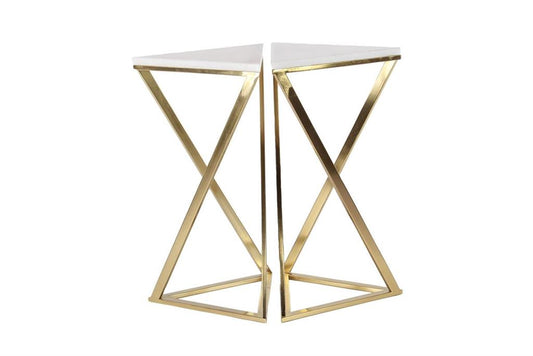 GOLD METAL ACCENT TABLE WITH MARBLE TOP, SET OF 2