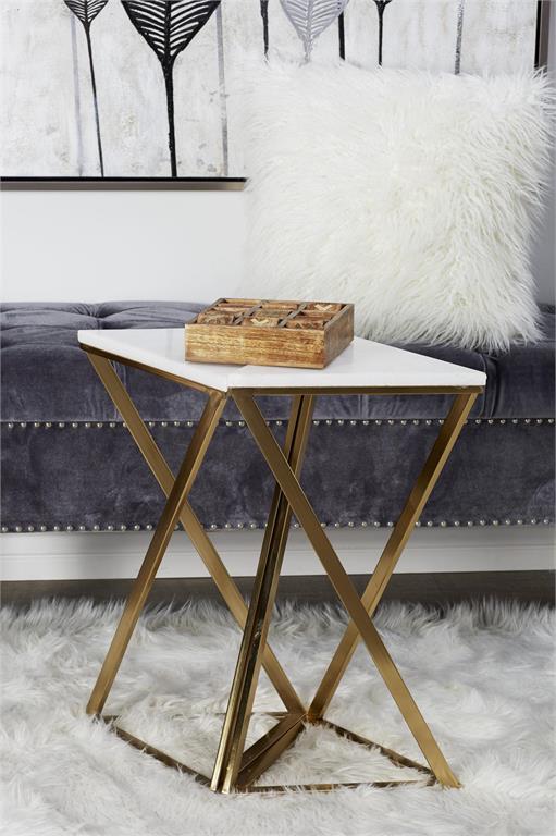 GOLD METAL ACCENT TABLE WITH MARBLE TOP, SET OF 2