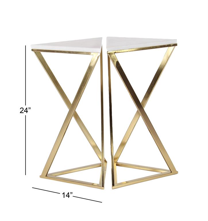 GOLD METAL ACCENT TABLE WITH MARBLE TOP, SET OF 2