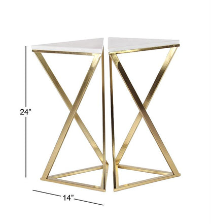 GOLD METAL ACCENT TABLE WITH MARBLE TOP, SET OF 2