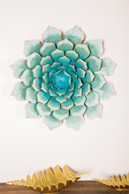 TEAL METAL FLORAL WALL DECOR