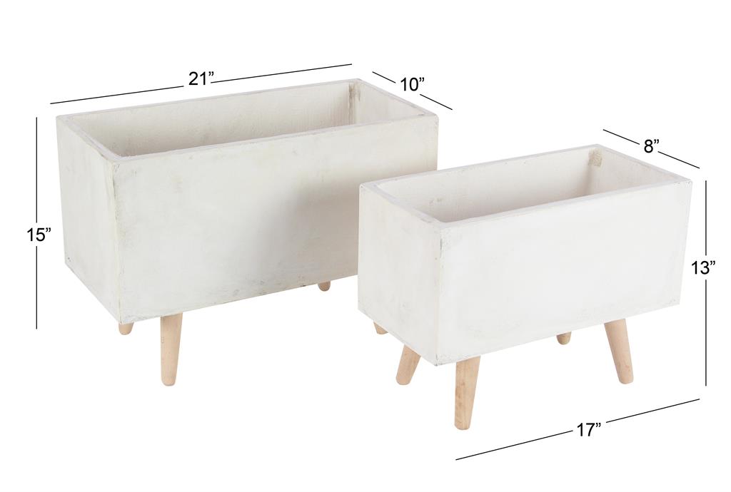WHITE FIBERCLAY INDOOR OUTDOOR PLANTER WITH WOOD LEGS