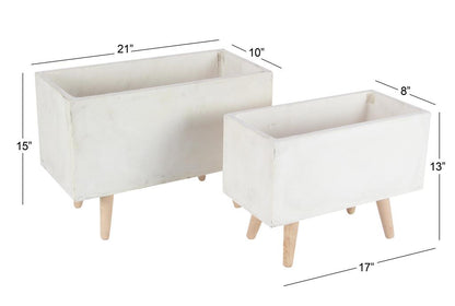 WHITE FIBERCLAY INDOOR OUTDOOR PLANTER WITH WOOD LEGS