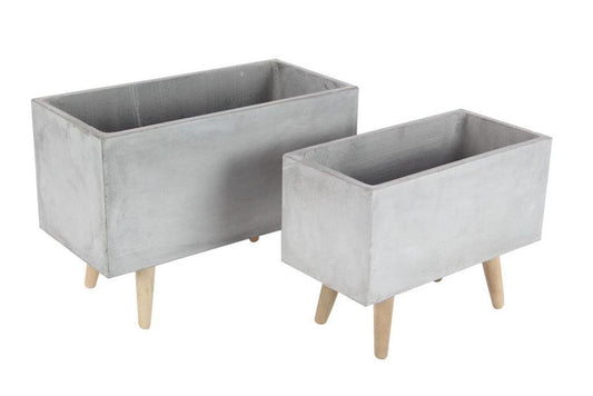GREY FIBER CLAY CONTEMPORARY PLANTER