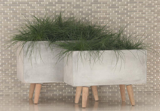 GREY FIBER CLAY CONTEMPORARY PLANTER