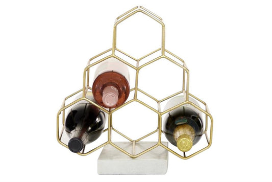 GOLD MARBLE 6 BOTTLE WINE RACK WITH MARBLE BASE