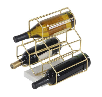 GOLD MARBLE 6 BOTTLE WINE RACK WITH MARBLE BASE