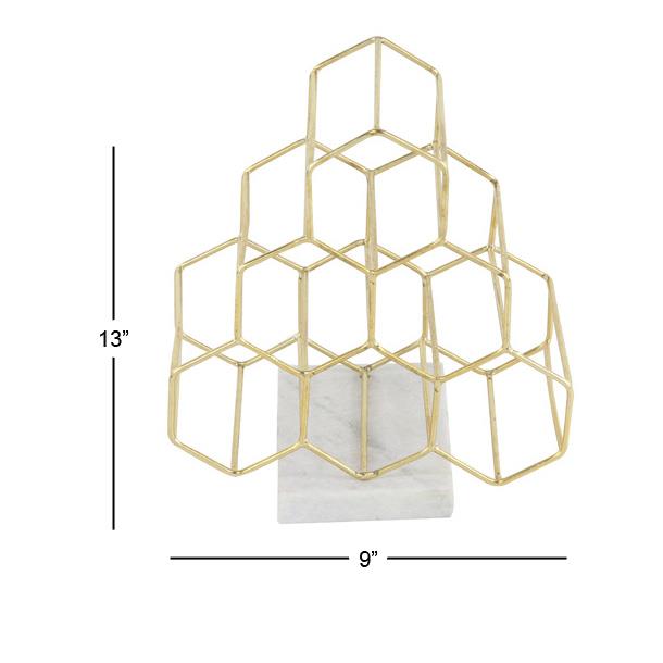 GOLD MARBLE 6 BOTTLE WINE RACK WITH MARBLE BASE