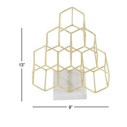 GOLD MARBLE 6 BOTTLE WINE RACK WITH MARBLE BASE