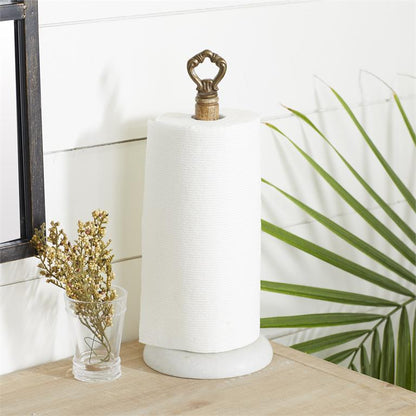 WHITE MARBLE PAPER TOWEL HOLDER WITH WOOD POST