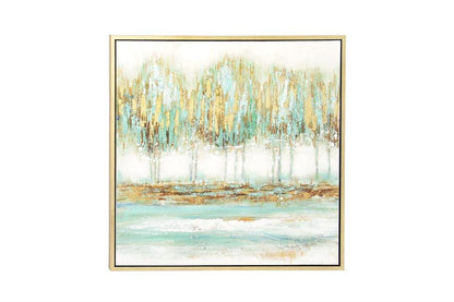 BLUE CANVAS TREE FRAMED WALL ART WITH GOLD FRAME