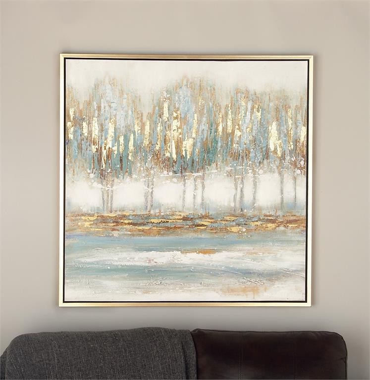 BLUE CANVAS TREE FRAMED WALL ART WITH GOLD FRAME