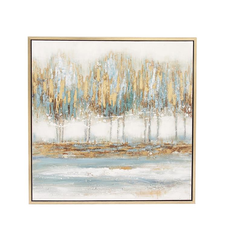 BLUE CANVAS TREE FRAMED WALL ART WITH GOLD FRAME