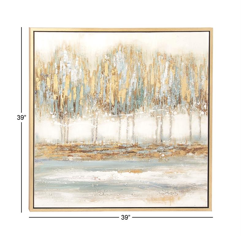 BLUE CANVAS TREE FRAMED WALL ART WITH GOLD FRAME