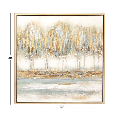 BLUE CANVAS TREE FRAMED WALL ART WITH GOLD FRAME