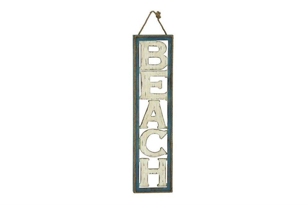 BEIGE WOOD SIGN BEACH WALL DECOR WITH ROPE HANGER