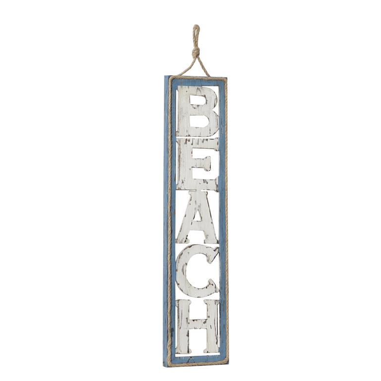 BEIGE WOOD SIGN BEACH WALL DECOR WITH ROPE HANGER