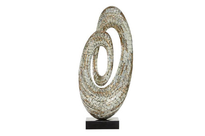 GRAY MOTHER OF PEARL ABSTRACT SWIRL SCULPTURE WITH BLACK BASE