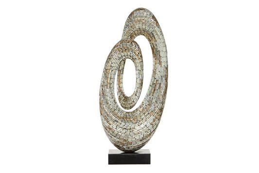 GRAY MOTHER OF PEARL ABSTRACT SWIRL SCULPTURE WITH BLACK BASE