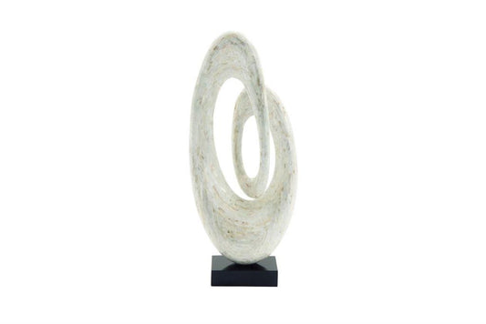 WHITE MOTHER OF PEARL ABSTRACT SWIRL SCULPTURE WITH BLACK BASE