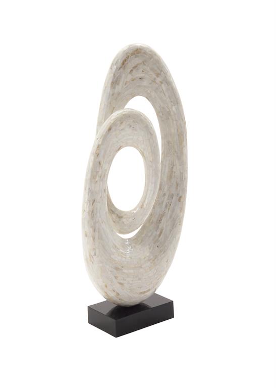 WHITE MOTHER OF PEARL ABSTRACT SWIRL SCULPTURE WITH BLACK BASE