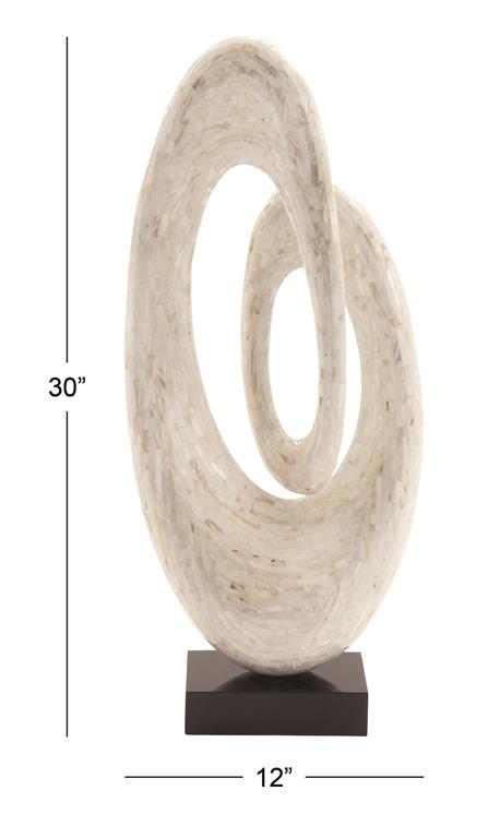 WHITE MOTHER OF PEARL ABSTRACT SWIRL SCULPTURE WITH BLACK BASE