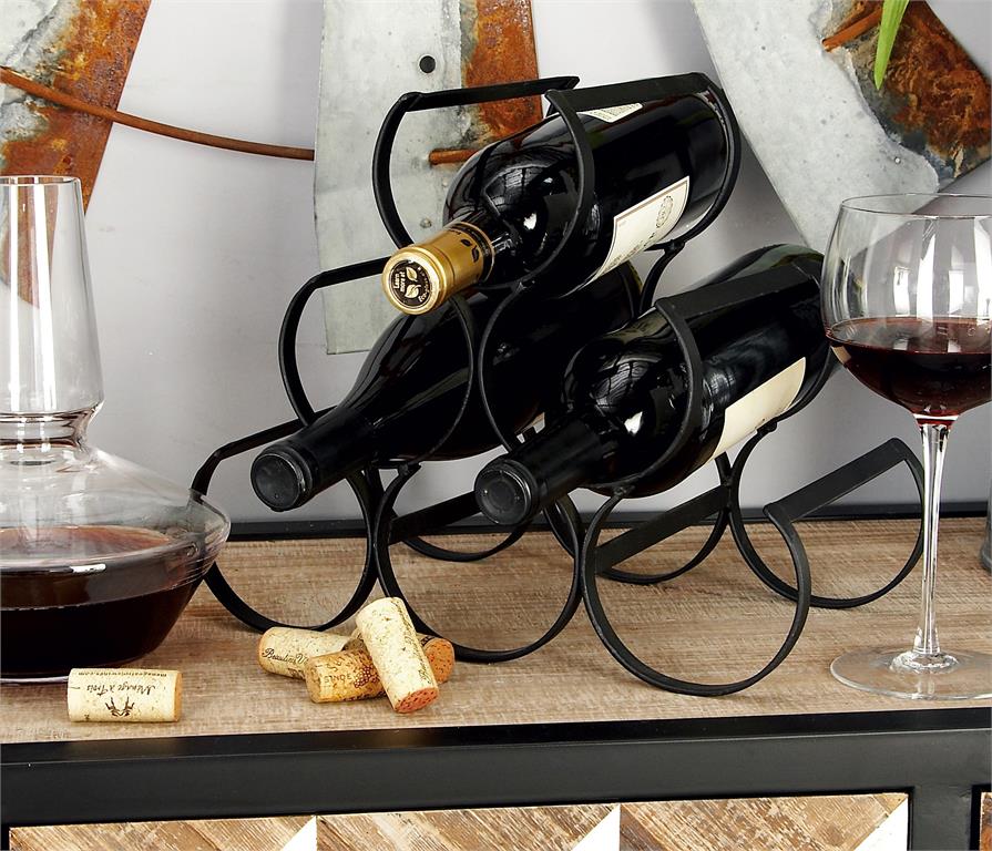 BLACK METAL 6 BOTTLE WINE RACK,