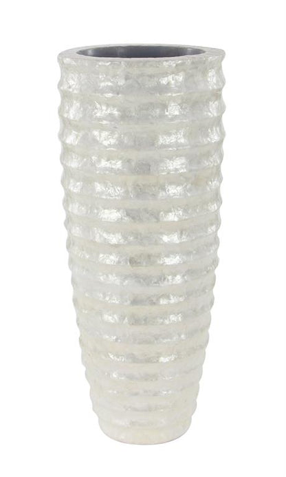 WHITE CAPIZ SHELL TALL FLOOR VASE WITH RIPPLE DESIGN