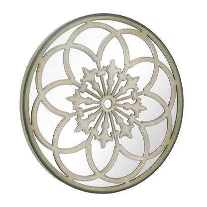 WHITE WOOD FLORAL MEDALLION WALL MIRROR