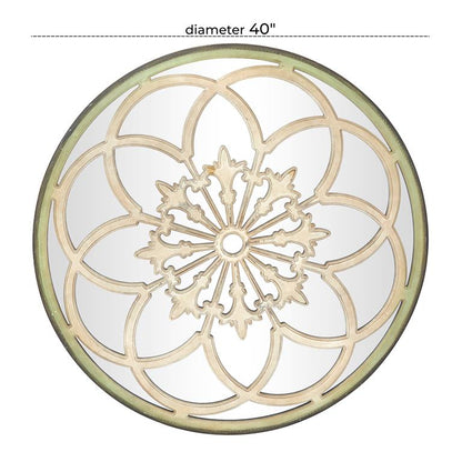 WHITE WOOD FLORAL MEDALLION WALL MIRROR