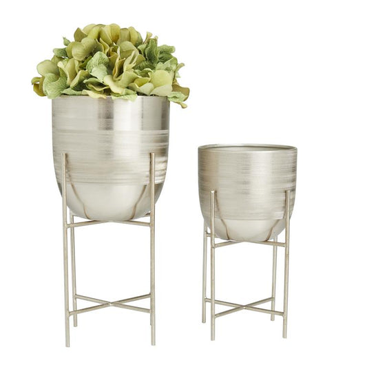 SILVER METAL PLANTER WITH REMOVABLE STAND,